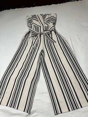 H&M Strapless Wide-Leg Jumpsuit in Black & White Stripe